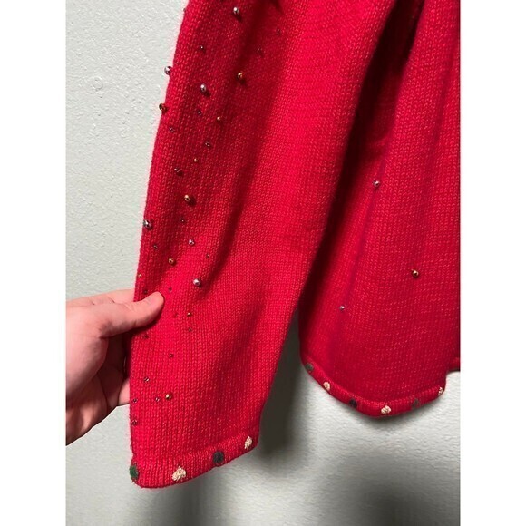 Vintage Designer Originals Studios Women's‎ Red Christmas Tree Sweater Zip Up XL - Picture 5 of 9